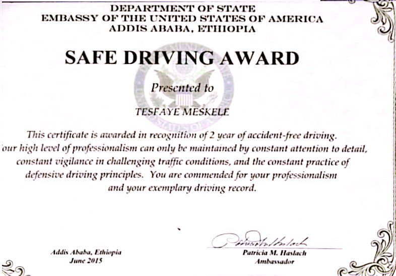Safe Driving Award